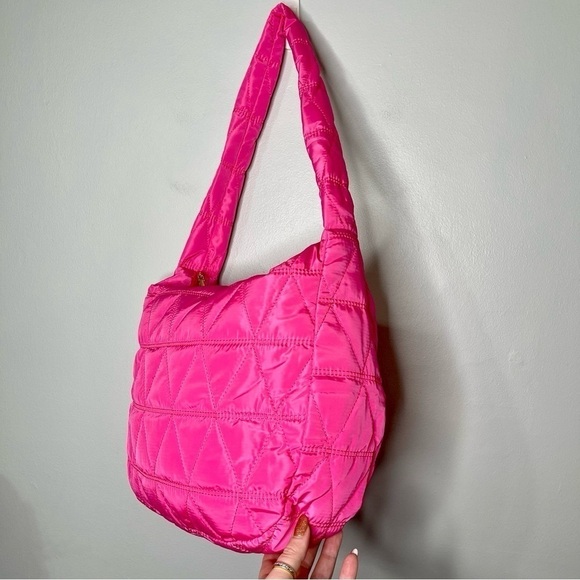 Pink Quilted Puffer Shoulder Bag Lightweight Hobo Bag Handbag New - Picture 5 of 7
